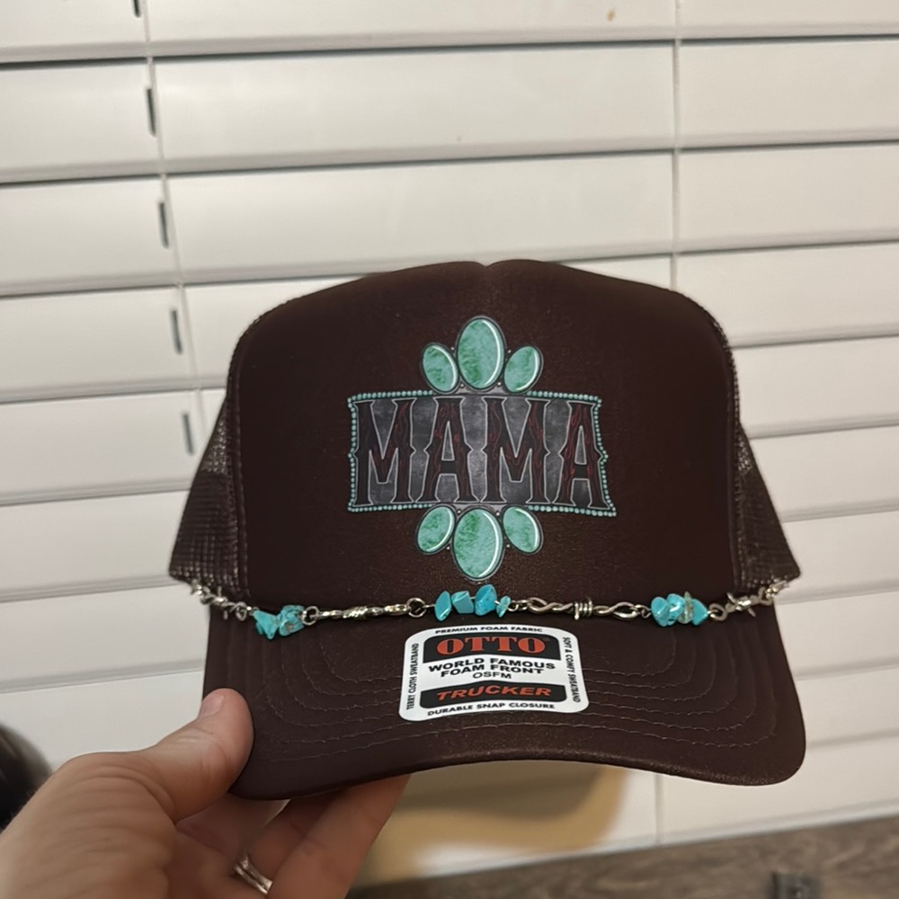 OTTO Brown Trucker Hat with Turquoise Details